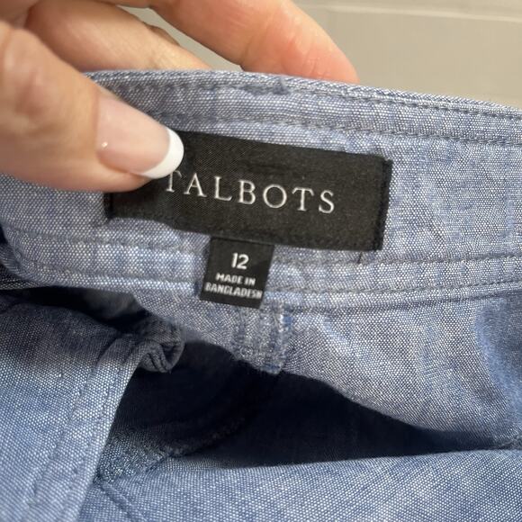 Talbots Skirt size 12 Chambray Blue Button Front Straight Knee Pockets Casual - Picture 9 of 9